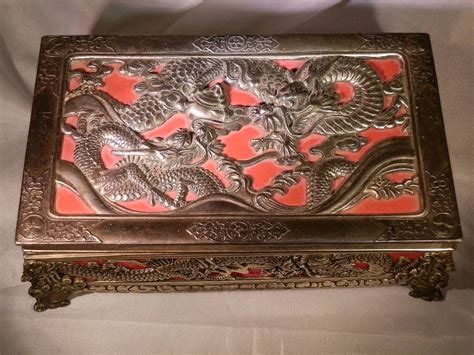 metal japanese box with dragons and honeycomb bottom value|Japanese Dragon Box .